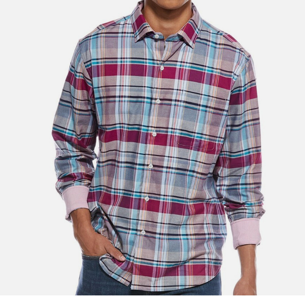 Tommy Bahama Long Sleeve LAZLO CHEERS CHECK Silk Blend Shirt Size M